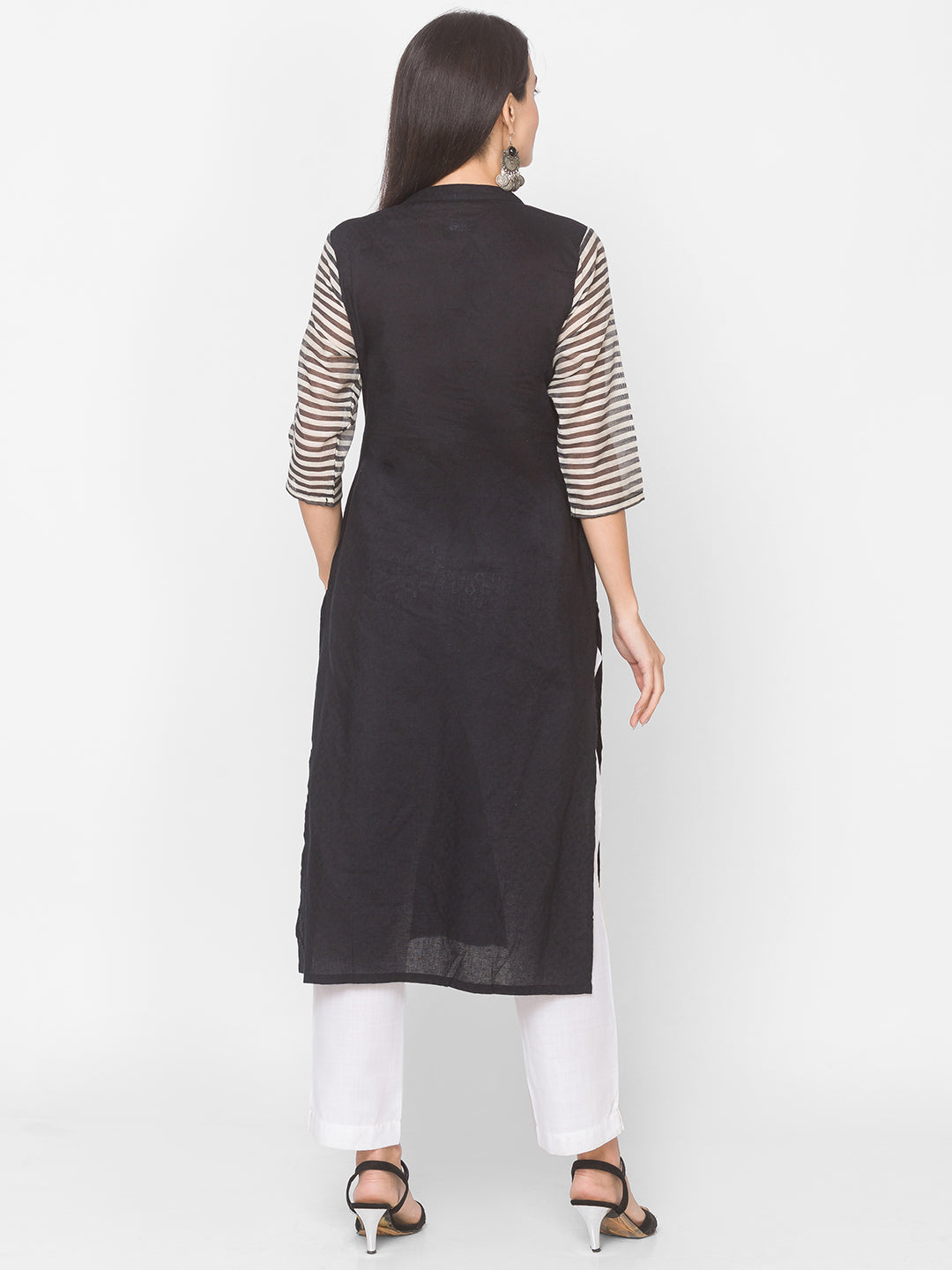 Women Cotton Straight Kurta With Contrast Sleeve - Kashyap Global Lifestyles LLP